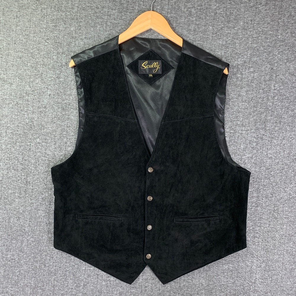 Scully Leather Vest Men 2XL Black Western Cowboy Ranch Gaucho